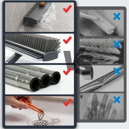 Masthome 3 in 1 Floor Scrub Brush with Long Handle, Heavy Duty Stiff Brush - color: Gray