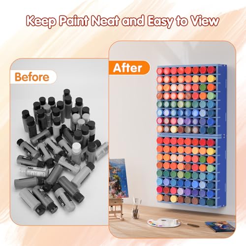 Krafetto 2 Pack 64-Grid Paint Organizer for 2 Oz Bottles, Wall Mount, Blue - color: 2pc blue paint rack