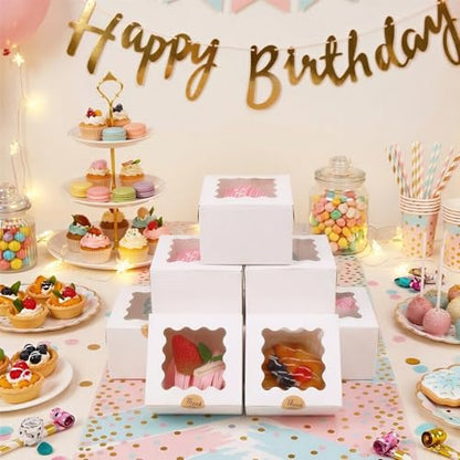 Moretoes Cookie Boxes with Window, 4x4x2.5in White Food-grade Bakery Boxes - color: White