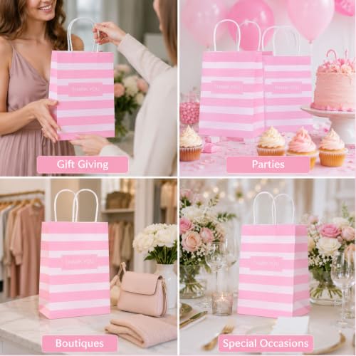 Small Gift Bags with Handles,50pcs Kraft Paper Bags,Thank You,Pink - color: Pink Thank You