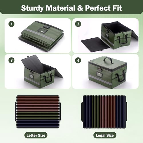 EXLIFBAG Fireproof File Organizer with Lock, 1 Layer - color: Green, size: 1 Layer