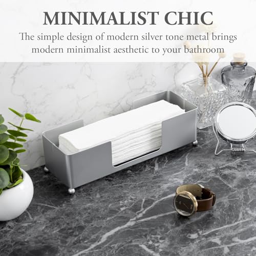 MyGift Modern Silver Tone Metal Countertop Folded Paper Towel Holders, Commercial and Guest Bathroom Sink or Vanity Table Disposable Napkin Storage Trays, Set of 2 - color: Silver (Set of 2)
