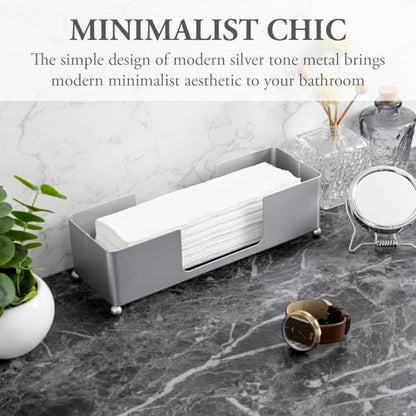 MyGift Modern Silver Tone Metal Countertop Folded Paper Towel Holders, Commercial and Guest Bathroom Sink or Vanity Table Disposable Napkin Storage Trays, Set of 2 - color: Silver (Set of 2)
