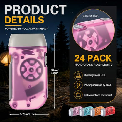 Mudder 24 Hand Crank Flashlight, Orange, Red, Pink, Teal - color: Red, Light Blue, Orange, Pink