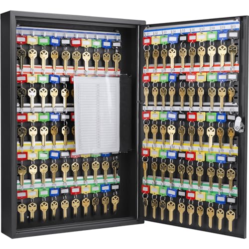 Barska 100-Position Key Lock Box – Solid Steel Key Cabinet with Adjustable Numbered Hooks, Key Log Sheet, Color Tags & Index Chart – Wall-Mount Organizer, Black Finish Key Organizer Keybox - style: 100 Keys