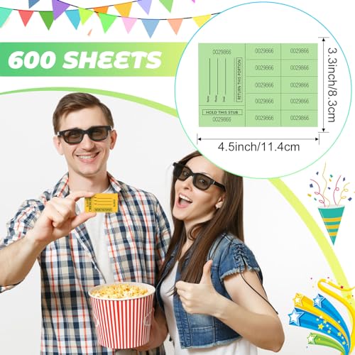 Kosiz 600 Pcs Raffle Ticket Basket Chinese Auction Ticket 10 Per Sheet Unduplicated for Back to School Events Silent Auction Classroom Church Fundraiser, 3.3 x 4.5 Inch(Multicolor) - color: Multicolor
