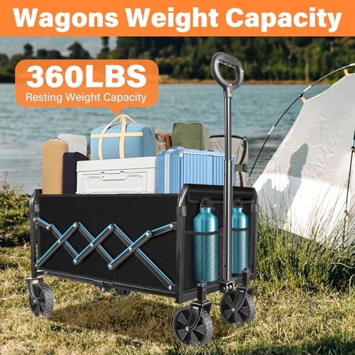 Wagons Carts Foldable, 360lbs Collapsible Wagon Cart with Wheels - color: Orange