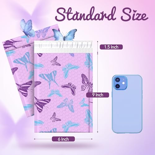 Fuxury Bubble Mailers 6x10" Pinkish-Purple Padded Envelopes 600 Pack - color: Blue-Purple Butterfly, size: 6x10" 600 PC
