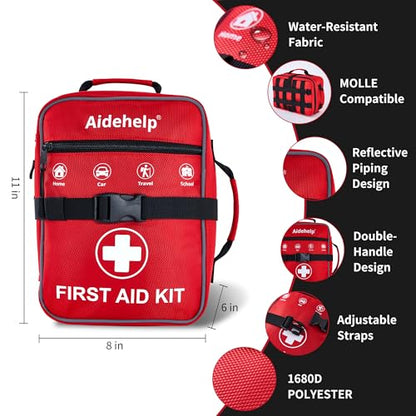 520 Pieces Premium First Aid Kit - Large Emergency Medical Kit for Survival, Car, Home, Travel, Camping, Backpack, Hiking, School (Red) - color: Red