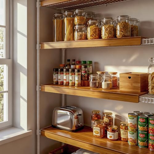 Solid Carbonized Bamboo Wire Shelf Covers for Wire Shelving, Wire Rack Covers for Pantry Shelves, Tool-Free & Snap-On (5pcs, 41" W x 12" D) - size: 41"W x12"D x2.6"H