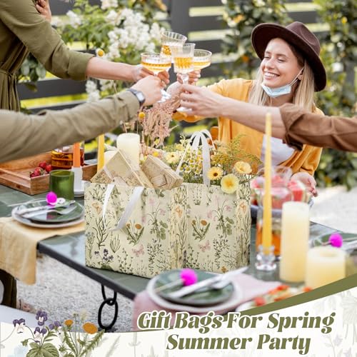 Abbylike 30 Pcs Wildflower Large Floral Tote Gift Bags Non Woven Handle - style: Wildflower