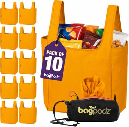 Reusable Grocery Bags, Foldable Shopping Bags in Pod, 10 Pack - color: Orange - 10 Bags