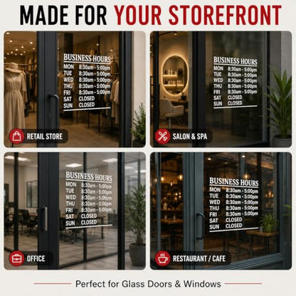 Custom Business Hours Signs - Window Decals for Store Hours, Office & Retail