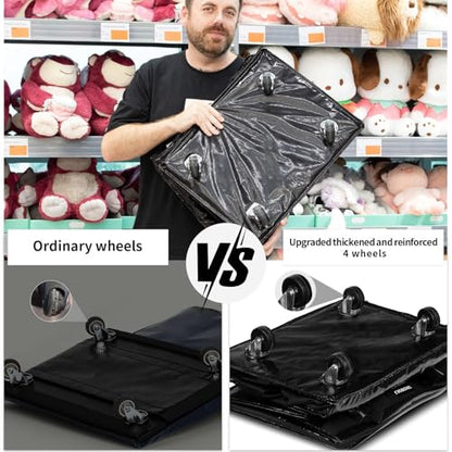 (Medium,Black) Reusable Grocery Bag on Wheels, Foldable Rolling Tote Bag - color: Black, size: Medium