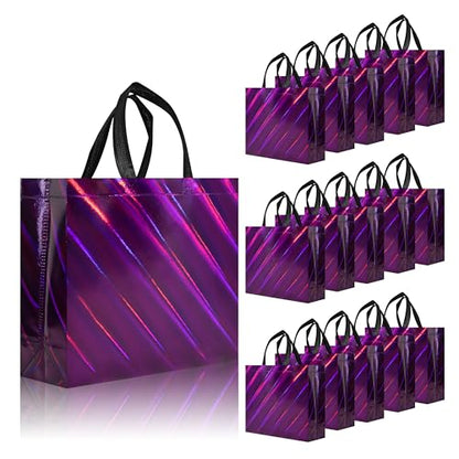 cabzymx Non Woven Reusable Gift Bags Bulk 16 Pack - Sturdy Gift Bags with Handles for Events & Parties - Eco Friendly Goodie Bags (Purple 12.6" L x 4.7" W x 11" H) - color: Purple-16 PACK, size: 1 Count (Pack of 16)
