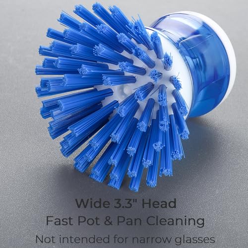Dish Brush with Soap Dispenser, Stiff Bristles Dish Scrubber for Pots, Pans & Sink Cleaning, 2 Pack - color: Blue