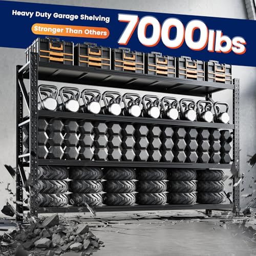 Yizosh 79" W Metal Garage Storage Shelves,7000LBS Heavy Duty 4-Shelf Adjustable Steel Organization Shelving,Utility Rack Shelf,79" W x 24" D x 79" H for Basement,Warehouse,Industrial - size: 79"Wx24"Dx79"H