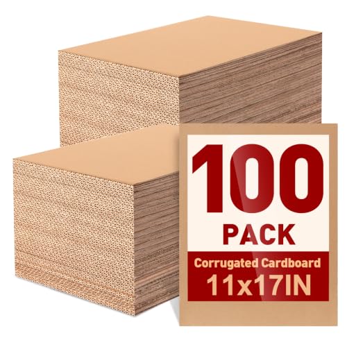 100 Pack 11x17 Inch Corrugated Cardboard Sheets, Flat Cardboard Paper Inserts for Shipping, Mailing, Packing, DIY Crafts - size: 11x17in-100Pack