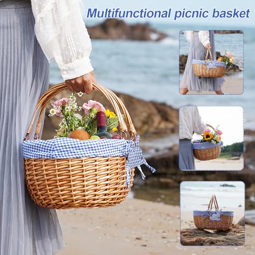G GOOD GAIN Wicker Picnic Basket with Double Folding Handles,Willow Picnic Hamper,Natural Hand Woven Easter Basket,Easter Eggs and Candy Basket,Bath Storage,Gift Packing Basket.Blue - color: Blue