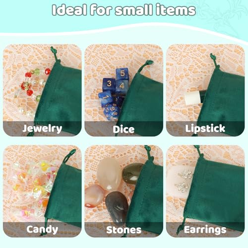 Tapleap 12Pcs Small Jewelry Bags, 3x4” Green Velvet Drawstring Coin Pouch - color: Green, size: 3x4in