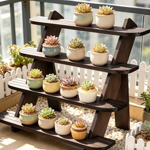 Wooden Display Stand, Tiered Cupcake Stand, 4 Tier Display Stand Riser - color: E-Walnut