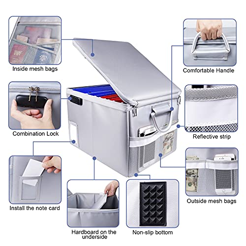TOMKID Fireproof File Cabinet with Lock, Fireproof Document Organizer Collapsible File Box Filing Cabinet with Handle for Letter Legal Folder Certifications - color: Silver