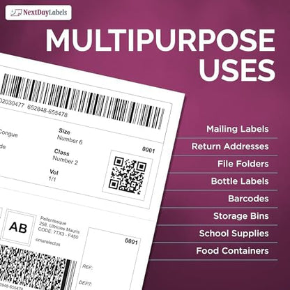 NextDayLabels Half Sheet Shipping Labels 5.5" x 8.5" – Printable Blank Labels for Laser & Inkjet Printers, White Self-Adhesive Stickers, 2 Per Page for Ship, FBA, UPS & FedEx, Made in USA, 50 Pack - size: 50 Sheets