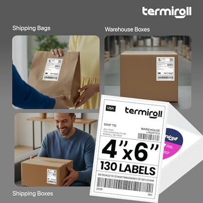 4x6 Thermal Labels, Shipping Stickers 130 Labels/Fanfold Perforated, Compatible with Rollo, Zebra, iDPRT, Munbyn & More Direct Thermal Printers, Strong Adhesive for Small & Medium Business - size: 4x6 - 1 Stack | 130 Labels
