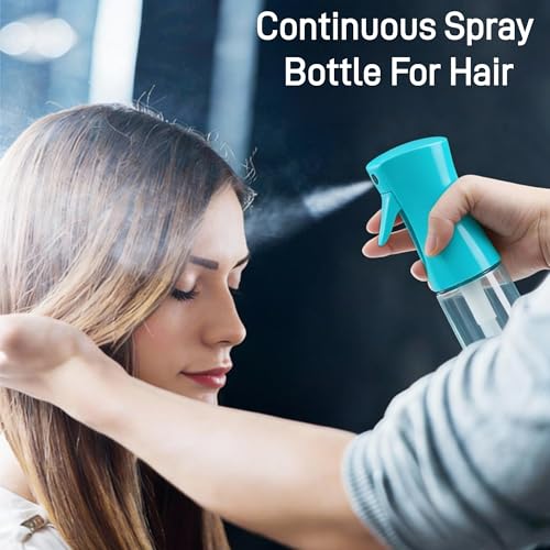2 Pack Continuous Spray Bottle for Hair, Ultra Fine Mist Water Sprayer, Empty Aerosol-Free Styling Mister for Curly Hair, Gardening, Plants, Cleaning & Skincare (6.8oz/200ml - Teal)