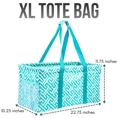 Extra Large Utility Tote Bag - Oversized Collapsible Beach Bag - Geo Teal - color: Geo Teal