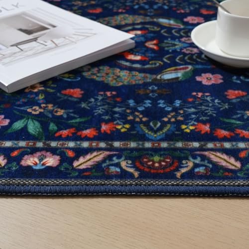 Rugcomf Long Hallway Runner Rug 2'7"x14' Floral Washable Non Slip, Blue - color: Blue, size: 2'7" x 14' (Rectangular)
