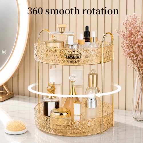 Large Capacity Rotating Makeup Organizer Perfume Stand Holder, 2 Tier Gold - color: Gold, size: 2 Tier (Standard)
