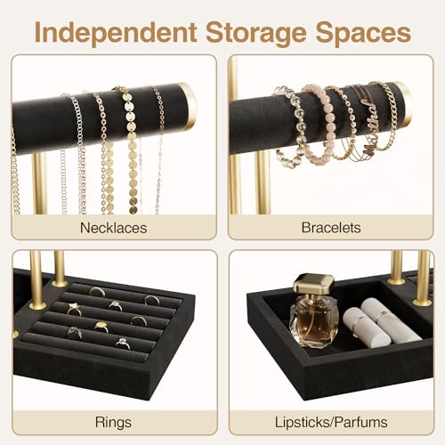 Jewelry Organizer Stand Display, 3 Tier Velvet Bracelet Holder, Black - color: Black, size: Standard