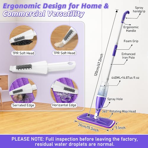 Wet Dry Mops for Floor Cleaning: Spray Mops Hardwood Floor Mop Refillable - color: Purple