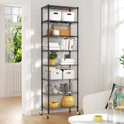 SINGAYE 8 Shelves Storage Wire Shelf Closet Metal Shelving Pantry Wheels - color: Black, size: 8Tier/12"D X 22"W X 74"H