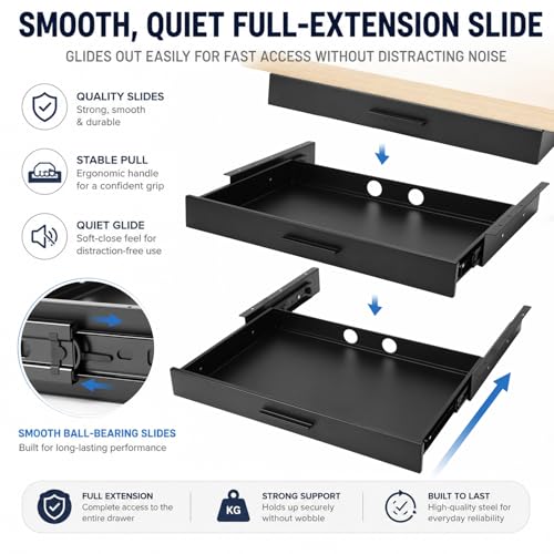 Menkxi 22 x 14 in Under Desk Drawer,Slide out Storage Organizer Heavy Duty - size: 22 x 14 in
