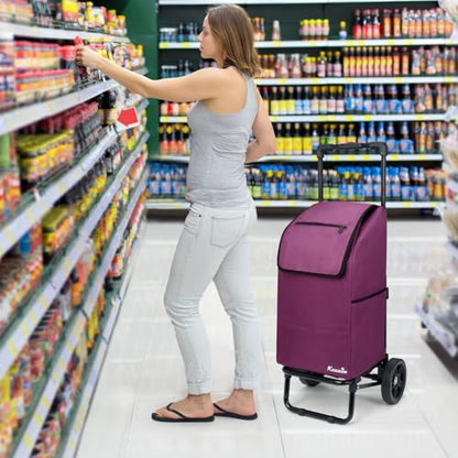 KEDSUM 2-in-1 Shopping Cart,330LB Foldable Grocery Cart with Wheels,Purple - color: Purple