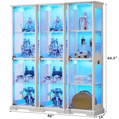 LELELINKY Farmhouse Narrow Glass Display Cabinet with Doors Set of 3 - color: White, size: 3 Pack