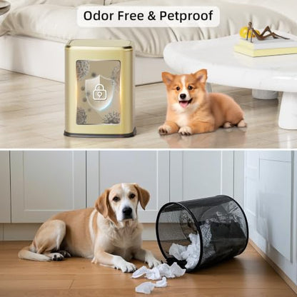 8L/2.1 Gallon Small Bathroom Trash Can with Lid, Swing-Top Rectangular Waste Bin, Stainless Steel Garbage Can for Home, Office, Toilet, Bedroom, Living-Room (Gold) - color: Gold