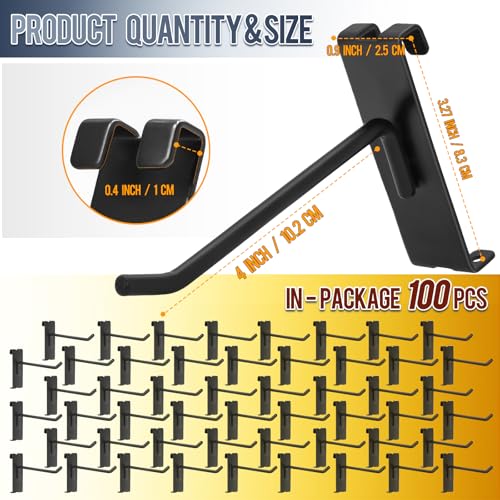Gridwall Hooks 100 Pcs, 4 Inch Heavy Duty Display Hooks for Grid Wall Panels, Wire Gridwall Accessories for Retail Display Rack Hanging Storage (Black) - size: 4 Inch