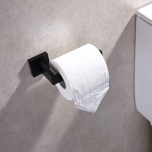 TASTOS Toilet Paper Holder Matte Black, Toilet Tissue Roll Holders Dispenser and Hangers Wall Mounted for Bathroom & Kitchen, Stainless Steel Modern Square Style - color: Matte Black, size: Square (1 pack)