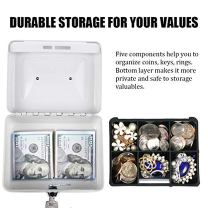 Cash Box with Money Tray, Parrency Small Money Box with Key Lock, 6" x 4 4/5" x 3", White - color: White, size: Small（5.9")
