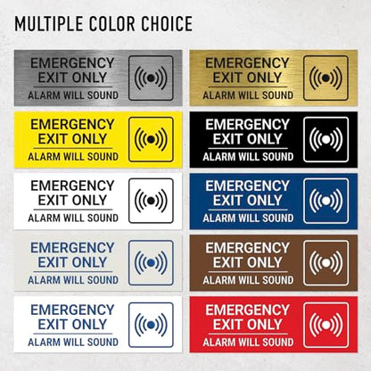 Emergency Exit Only Alarm Will Sound Sign, Engraved, - color: Silver, size: 3x9