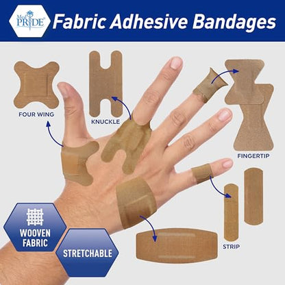MED PRIDE Fabric Knuckle Bandages,Latex-Free,1.5x3 in,100-Count