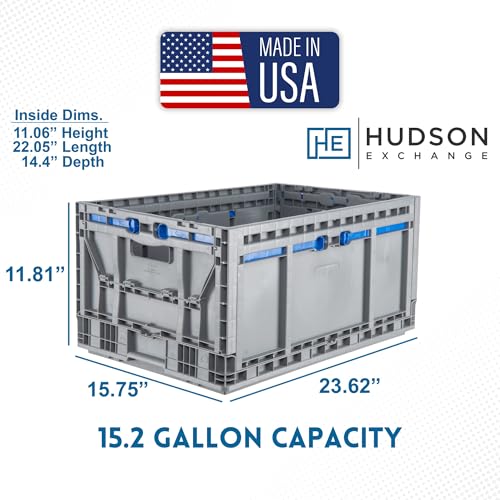 Hudson Exchange 23.62 x 15.75 x 11.81" (160 Pack, 15.2 Gallon) Collapsible Straight Wall Handled Storage Container Tote, Gray - color: Gray, size: 160 Pack