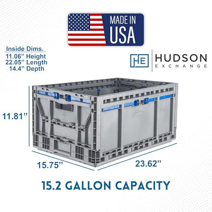 Hudson Exchange 23.62 x 15.75 x 11.81" (160 Pack, 15.2 Gallon) Collapsible Straight Wall Handled Storage Container Tote, Gray - color: Gray, size: 160 Pack