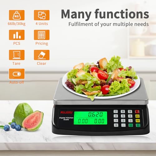 Large Digital Kitchen Scale Black 30kg/66lb Commercial Food Scale Stainless Steel with LCD Display Price Computing Scale for Restaurant Baking Bread Meat Prep Counting Scale for Parts and Coins - color: BLACK 30KG