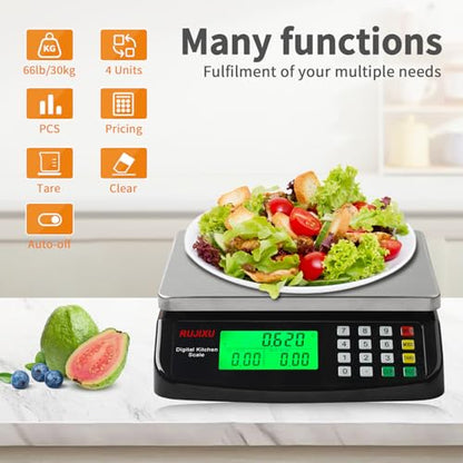 Large Digital Kitchen Scale Black 30kg/66lb Commercial Food Scale Stainless Steel with LCD Display Price Computing Scale for Restaurant Baking Bread Meat Prep Counting Scale for Parts and Coins - color: BLACK 30KG