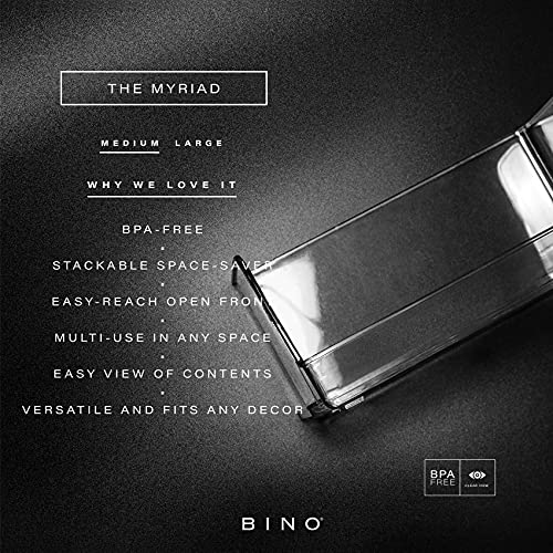 BINO | Stackable Plastic Storage Bins, Medium | THE MYRIAD COLLECTION | Multipurpose Bins | Pantry Organizers And Storage | Home Organization Containers | Clear Plastic Fridge Bin | Freezer Organizer
