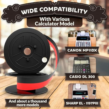 3 Pcs Canon MP11DX Calculator Ink Ribbon, Red/Black, 18 ft x 0.5 in